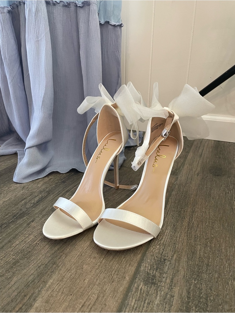 Lulu's White Satin Ankle-Tie Stiletto Heels with Bow Accent